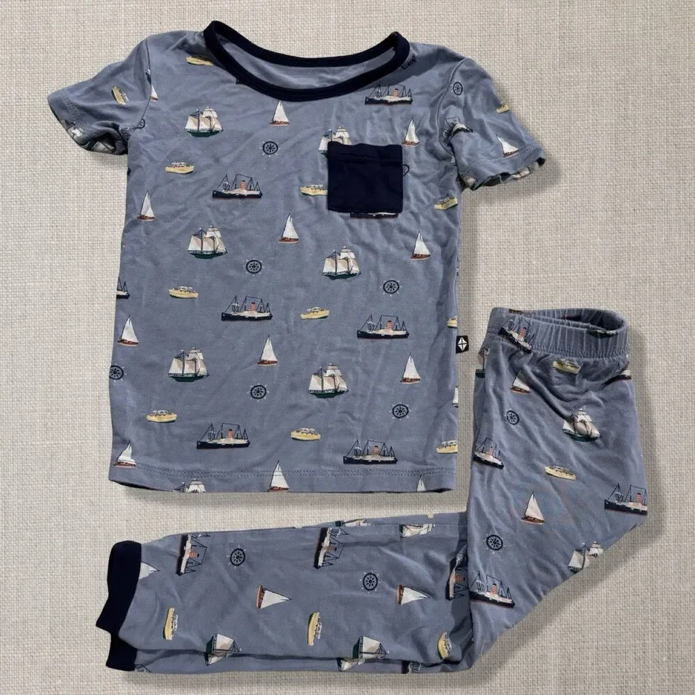 Kyte Baby Bamboo Pajama Set Boats Sailboats Blue 2T Toddler Two Piece